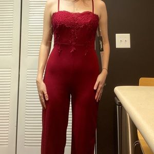 Burgundy jumpsuit with lace! (only worn for pic)